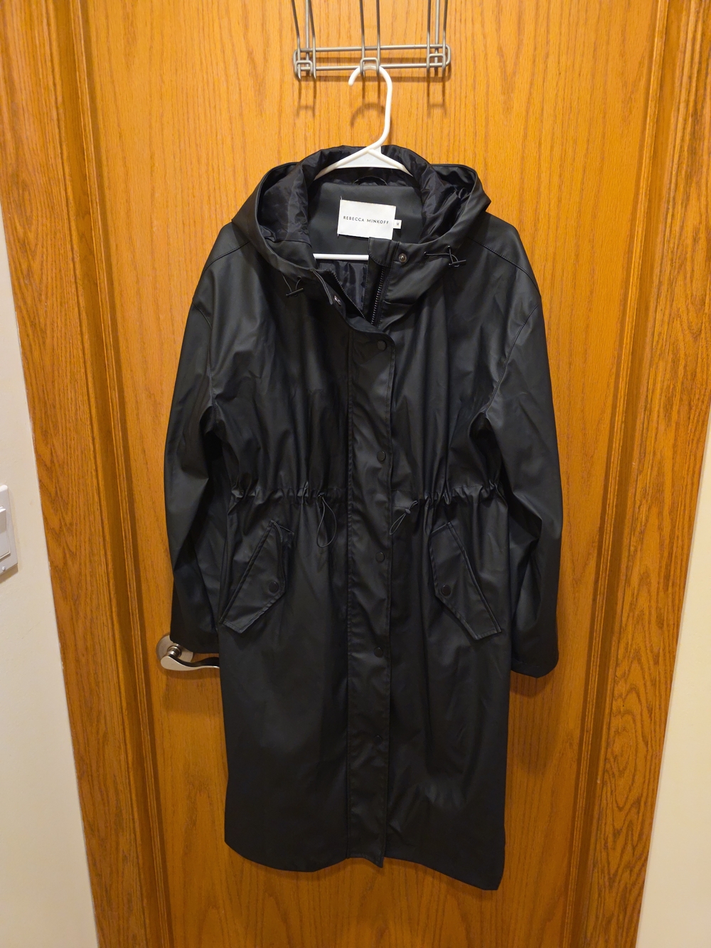 Rebecca Minkoff Oversized Water Repellant Black Trench Coat with Hood